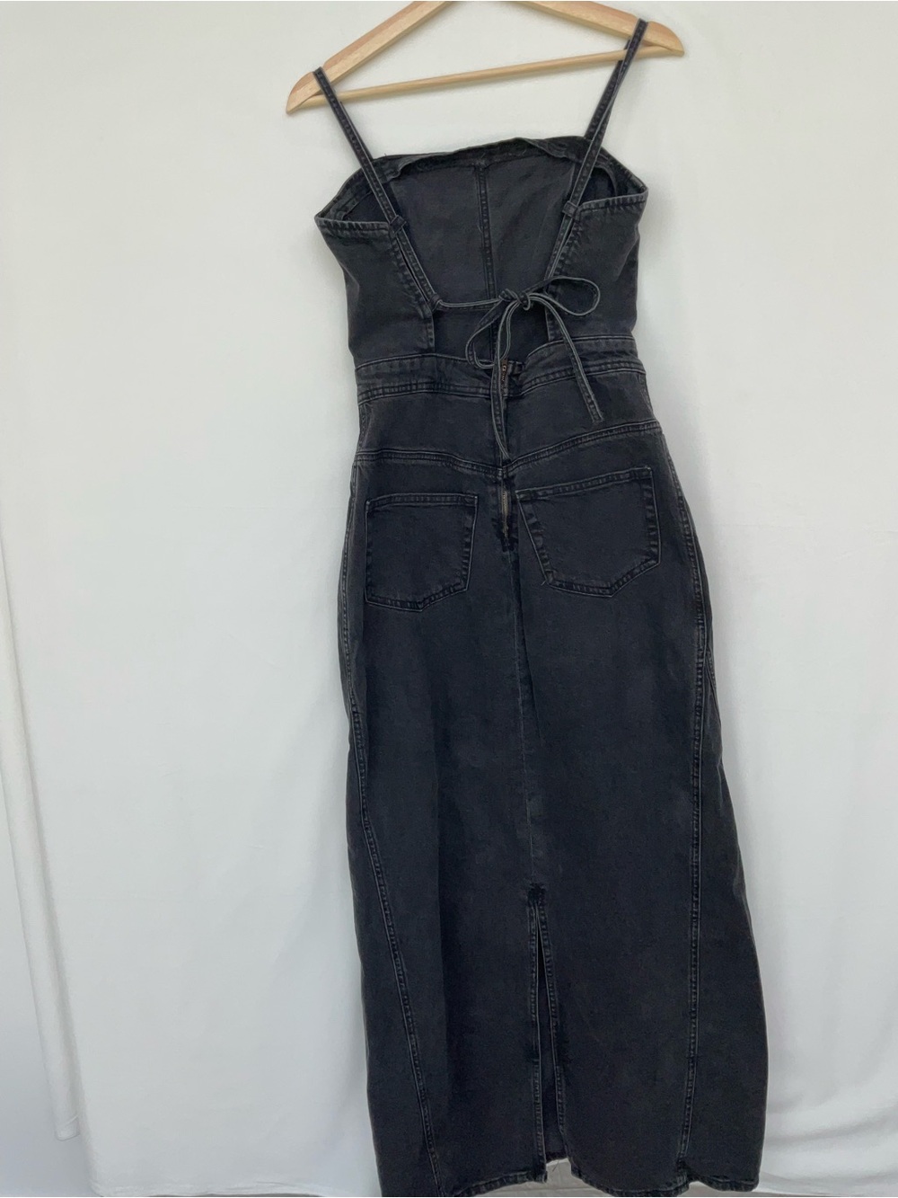 H&M Black Denim Maxi Open back Dress with Spaghetti Straps - Picture 6 of 9